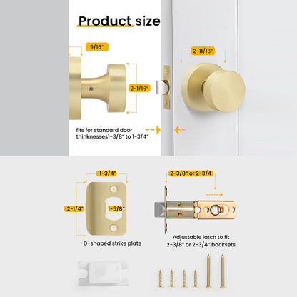 Heavy Duty Round Passage Door Knobs for Hallway and Closet Doors