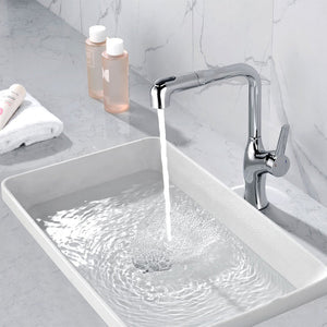 Single Hole Rotatable and Pull-Out Bathroom Faucet