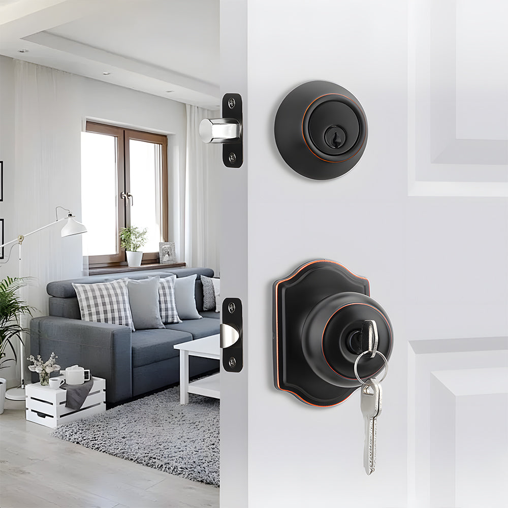 Keyed Entry Door Knob and Deadbolt Set for Front Doors