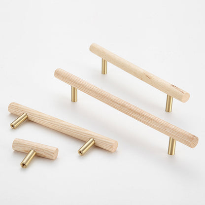 Wood and Brass Cabinet Pulls for Cabinets and Drawers
