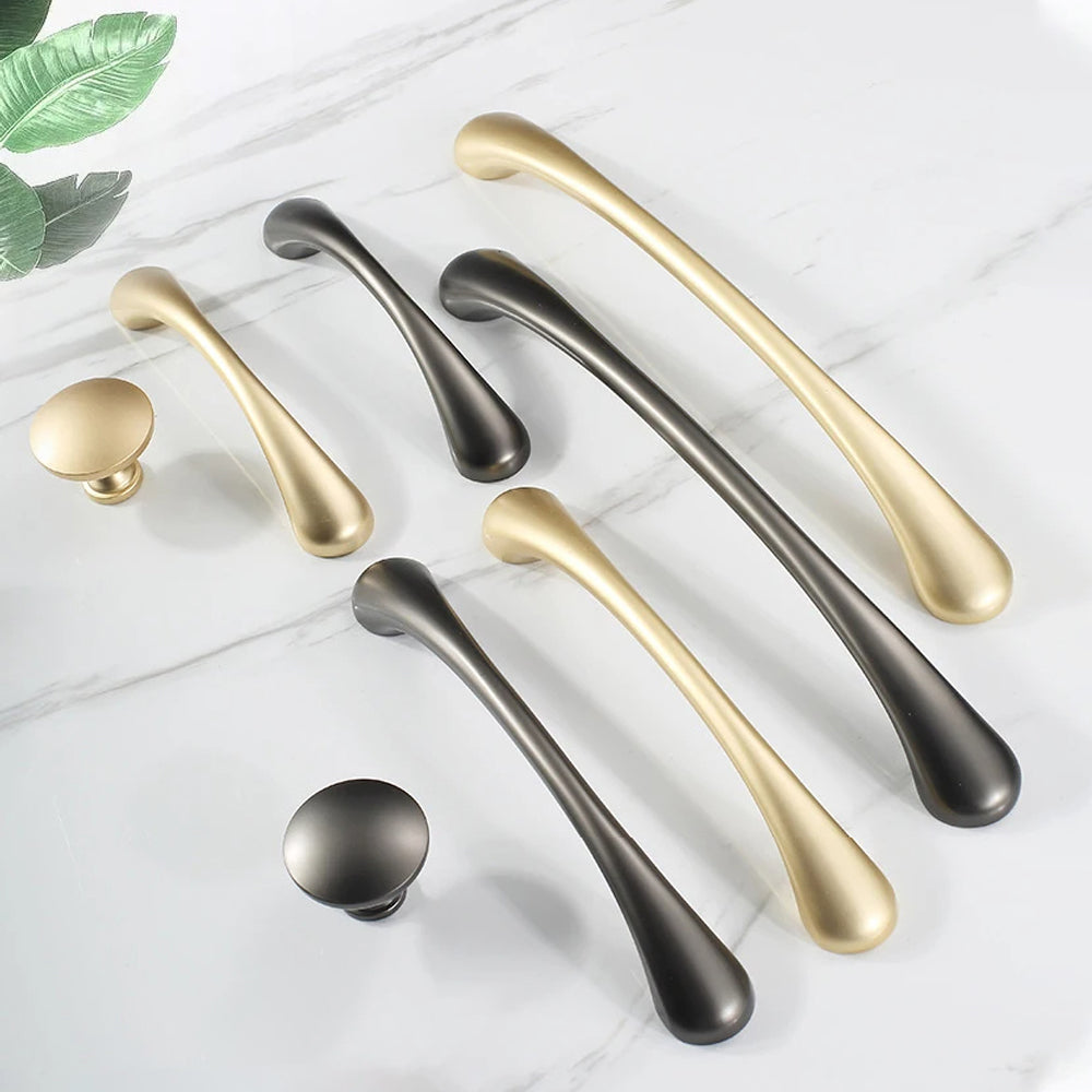 Modern Curved Cabinet Handles and Round Knobs