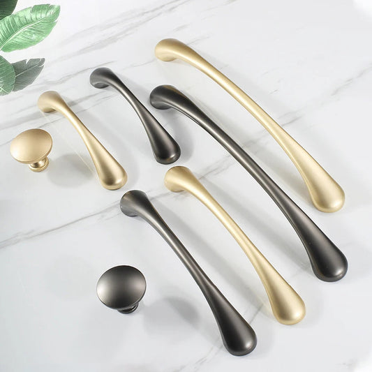 Modern Curved Cabinet Handles and Round Knobs