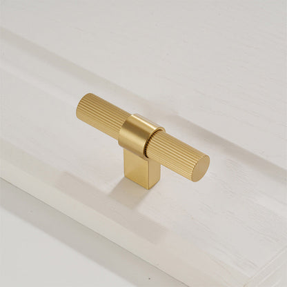 Gold Knurled Solid Brass Round Bar Cabinet Pulls with T-Bar Knob Option