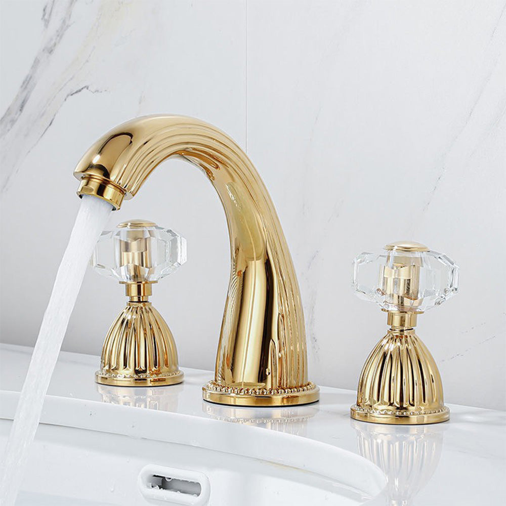 Aurion Retro Crystal Handle 3-Hole Widespread Bathroom Sink Faucet