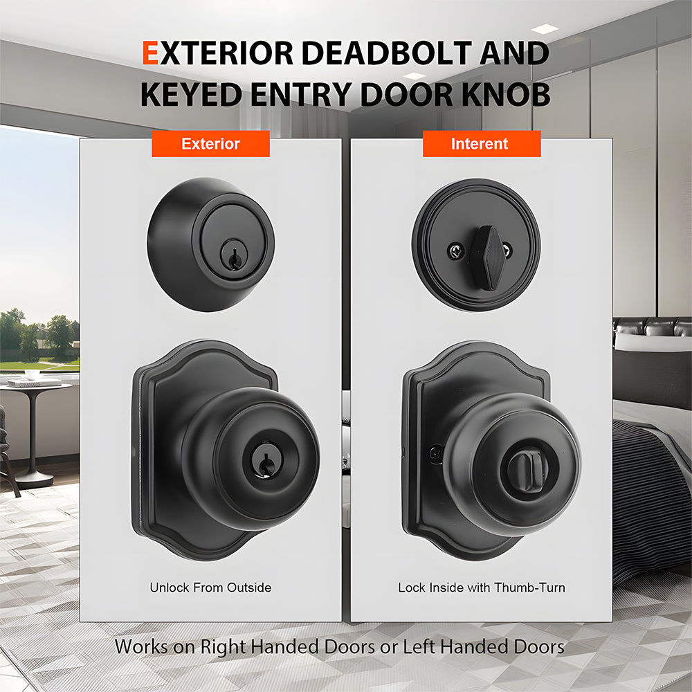 Keyed Entry Door Knob and Deadbolt Set for Front Doors