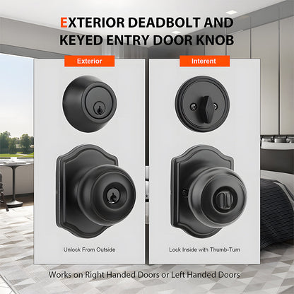 Keyed Entry Door Knob and Deadbolt Set for Front Doors