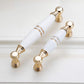 White Ceramic Cabinet Pulls and Knobs, Gold / Black Options