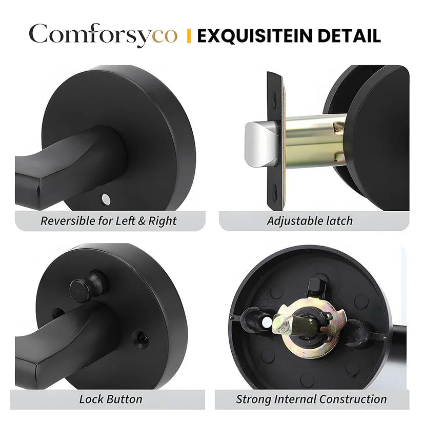 Round Interior Door Lever Handles for Bedroom and Bathroom Doors