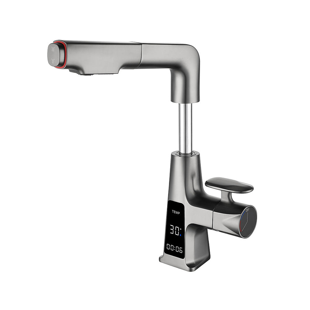 Pull-Out Digital Display Bathroom Sink Faucet With Dual Spray Modes