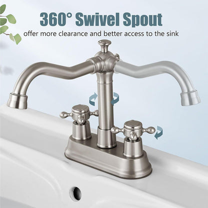 European Antique 3-Hole Bathroom Sink Faucet with Dual Hand Wheel Handles