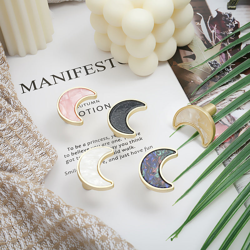 Crescent Moon Cabinet Knobs with Colored Insets