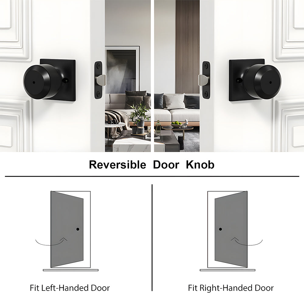 Matte Black Round Privacy Door Knob for Bedroom and Bathroom Doors
