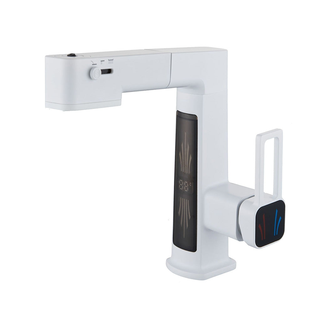 Corven Modern Pull-Out Bathroom Sink Faucet with 360° Swivel Spout and LED Temperature Display