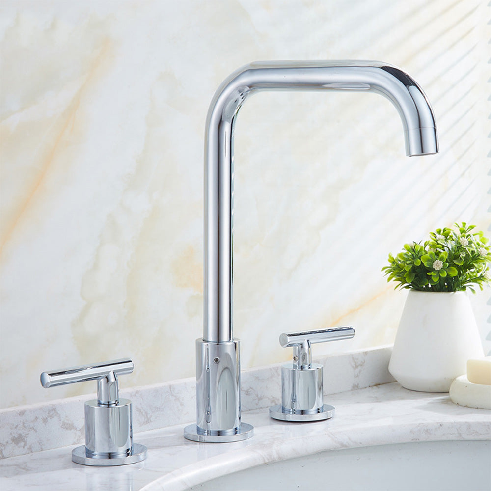 Modena Modern High-Arc T-Handle 3-Hole Widespread Bathroom Sink Faucet