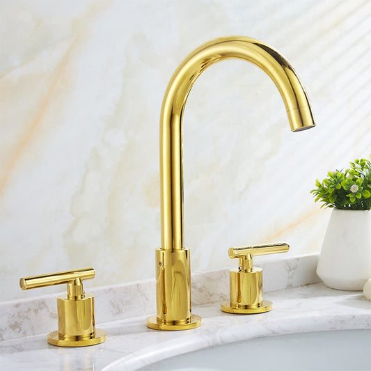 Tivora Minimalist Gooseneck Two-Handle 3-Hole Widespread Bathroom Sink Faucet