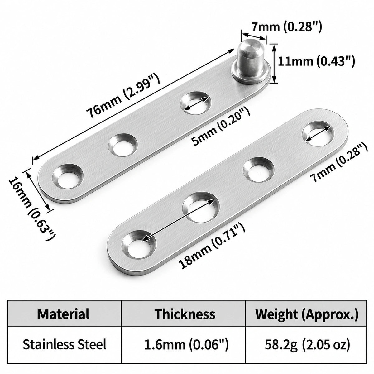 Stainless Steel 360° Pivot Door Hinges, Top and Bottom Mount