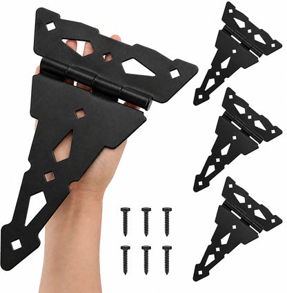 Heavy-Duty Decorative T-Strap Gate Hinges, 8-Inch and 10-Inch, Black