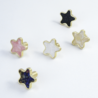 Star-Shaped Gold-Tone Drawer Knobs with Colored Insets