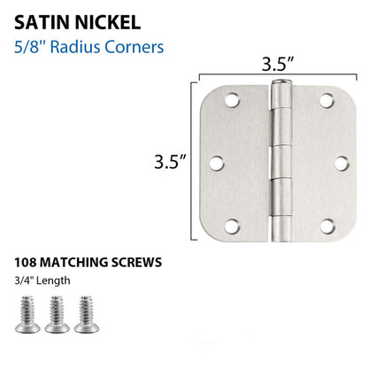 3.5 x 3.5'' Inch Satin Brass Door Hinges with 5/8'' Radius Corners