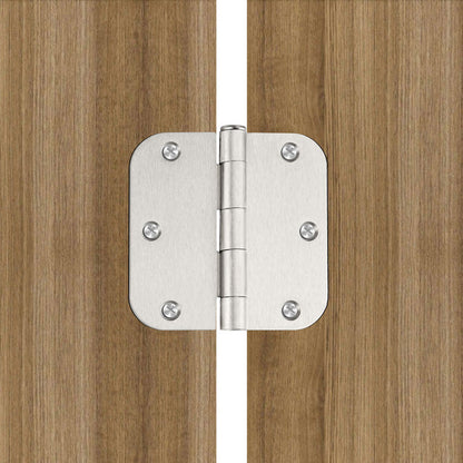 3.5 x 3.5'' Inch Satin Brass Door Hinges with 5/8'' Radius Corners