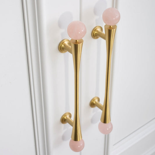 Pink Crystal Cabinet Pulls and Knob with Gold Finish
