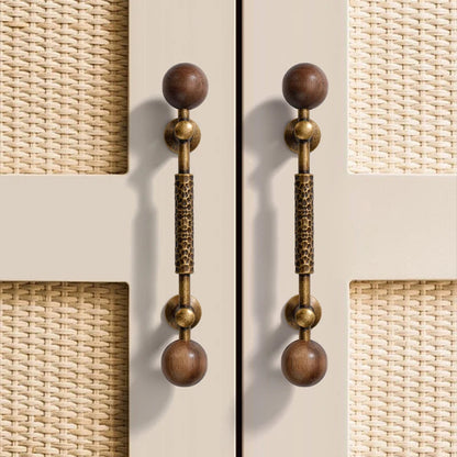 Knurled Walnut and Brass Cabinet Pulls for Wardrobes