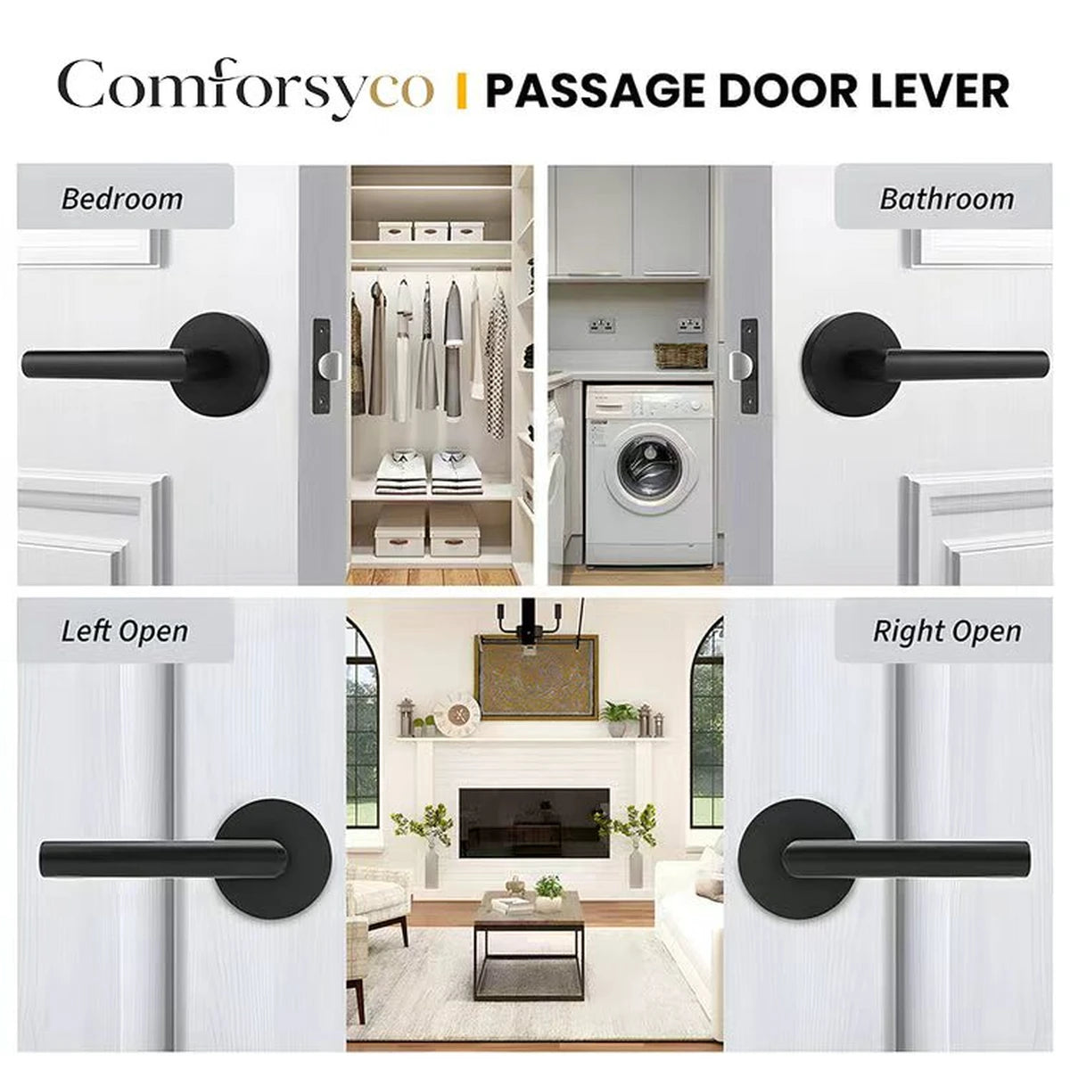 Zinc Alloy Passage Door Lever Handles for Closet and Hallway Doors