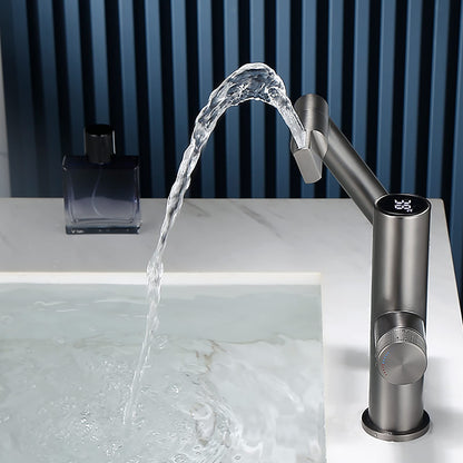 Luxora Modern Height-Adjustable Single-Handle Bathroom Sink Faucet with LED Temperature Display