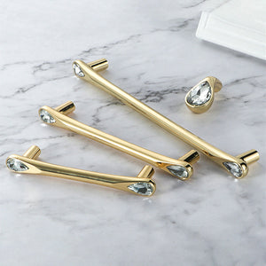 Faceted Crystal Glass Cabinet Pulls and Knobs in Gold