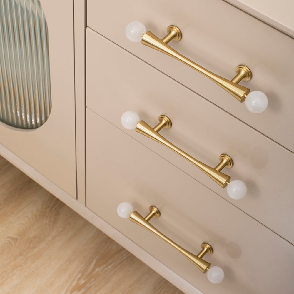 White Crystal Cabinet Pulls and Knob with Gold Finish
