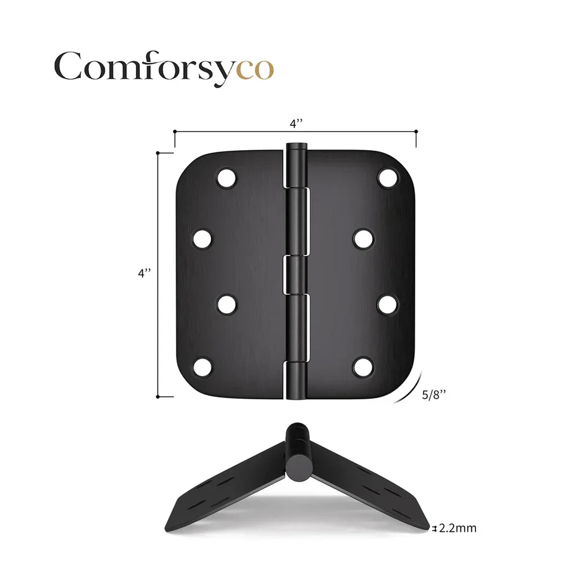 Stainless Steel 4 Inch Matte Black with 5/8" Radius Corners Door Hinges