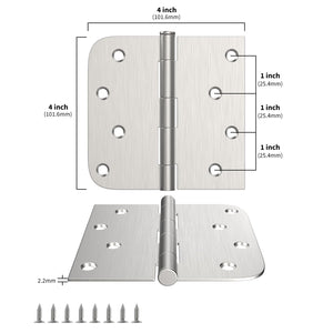 4 inch x 4 inch Brushed Nickel with Square & Round Corners Door Hinges