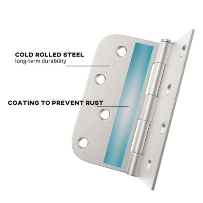 4 inch x 4 inch Brushed Nickel with Square & Round Corners Door Hinges