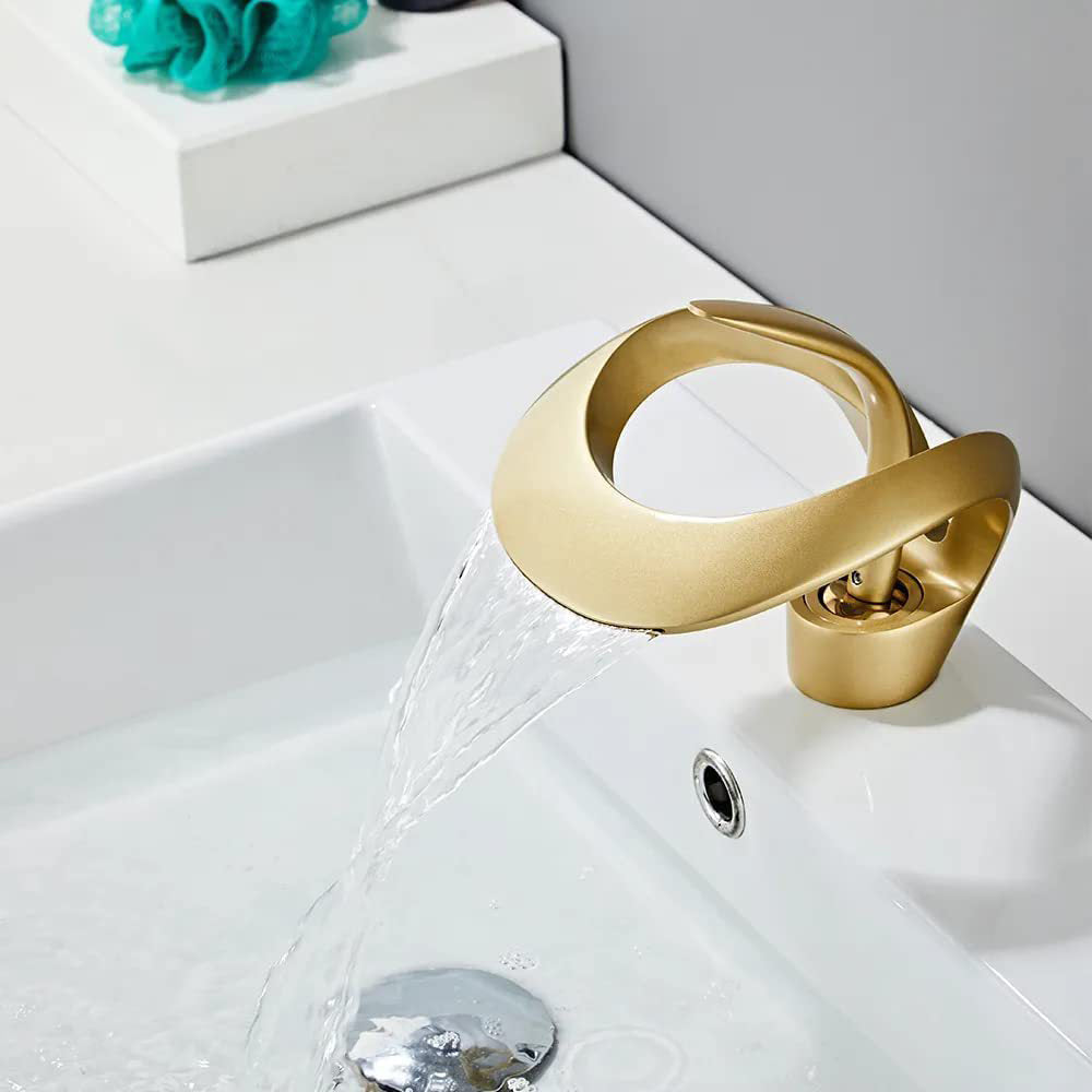 Veyra Waterfall Bathroom Sink Faucet, Modern Single Hole Single Lever Vanity Faucet