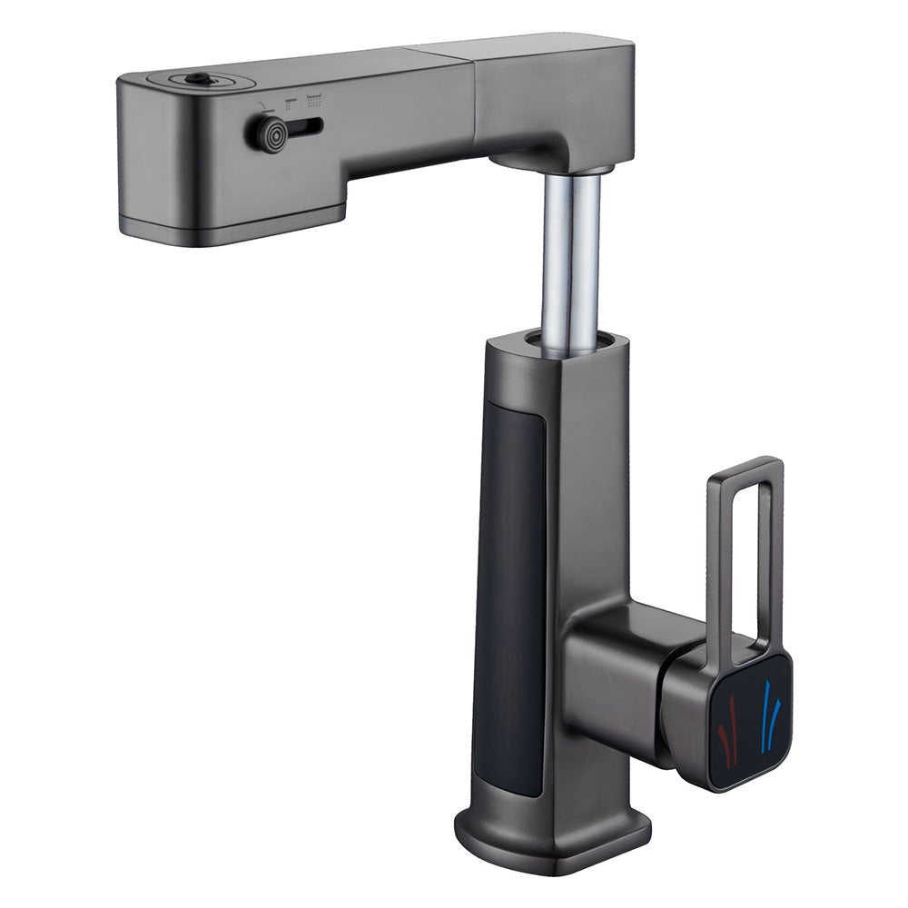 Corven Modern Pull-Out Bathroom Sink Faucet with 360° Swivel Spout and LED Temperature Display