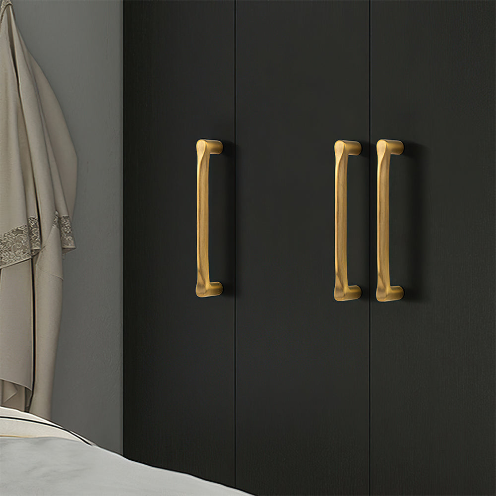 Curved Brass Cabinet Pulls in Gold and Black