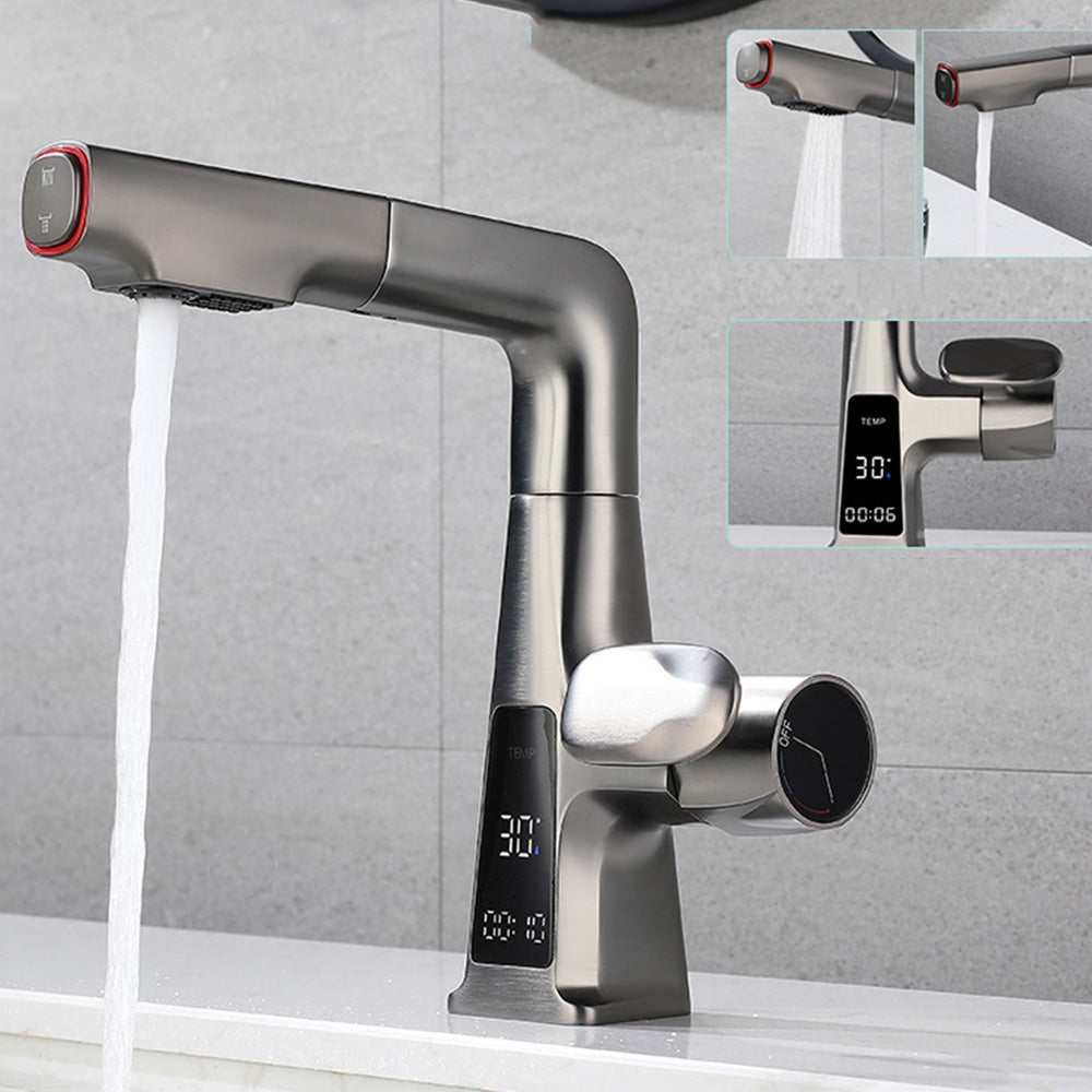 Pull-Out Digital Display Bathroom Sink Faucet With Dual Spray Modes