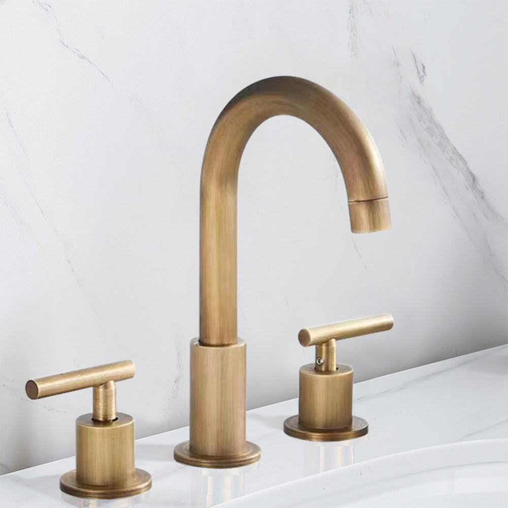Tivora Minimalist Gooseneck Two-Handle 3-Hole Widespread Bathroom Sink Faucet