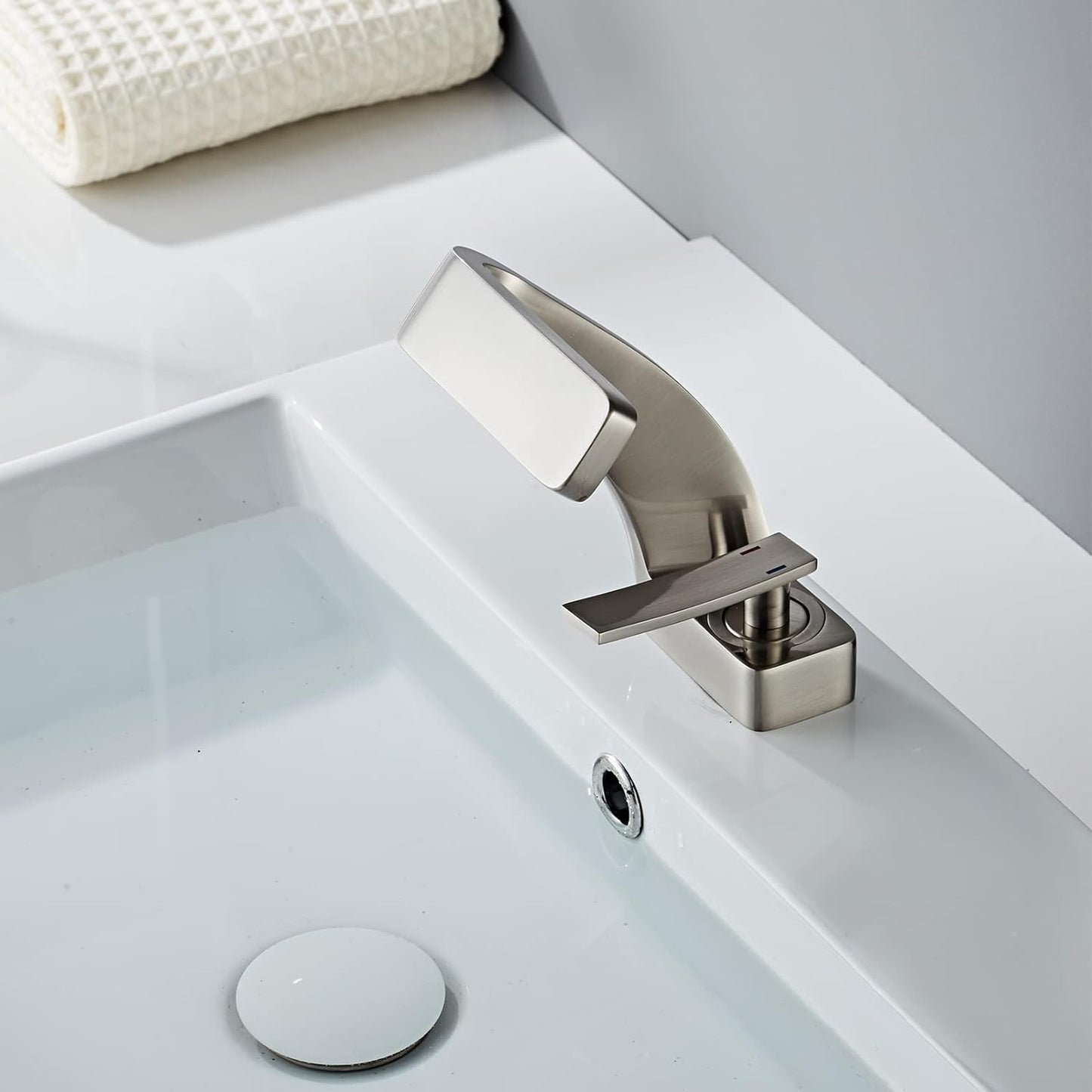 Sereno Waterfall Single Lever Brass Bathroom Sink Faucet, Single Hole Basin Faucet