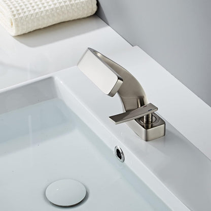 Sereno Waterfall Single Lever Brass Bathroom Sink Faucet, Single Hole Basin Faucet