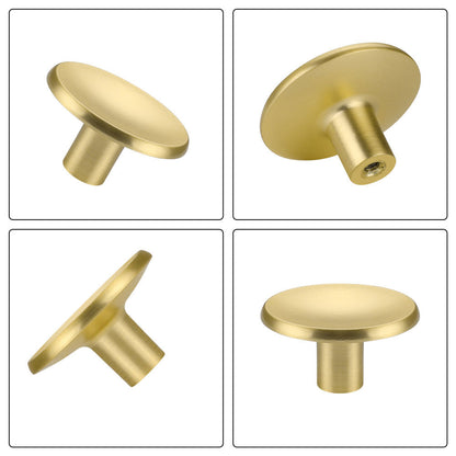 Brushed Brass Round Solid Drawer Knobs for Kitchen
