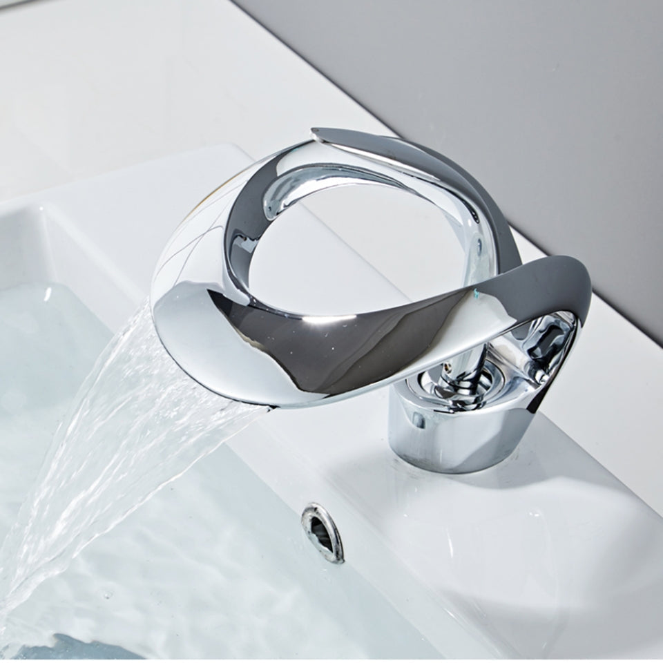 Veyra Waterfall Bathroom Sink Faucet, Modern Single Hole Single Lever Vanity Faucet