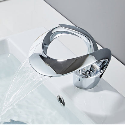 Veyra Waterfall Bathroom Sink Faucet, Modern Single Hole Single Lever Vanity Faucet