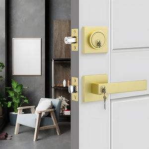 Keyed Entry Front Door Handleset with Single Cylinder Deadbolt