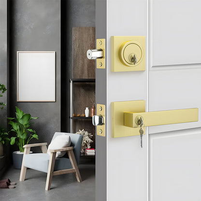 Keyed Entry Front Door Handleset with Single Cylinder Deadbolt