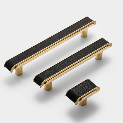 Leather Pattern Cabinet Pulls and Knob in Black / Gold