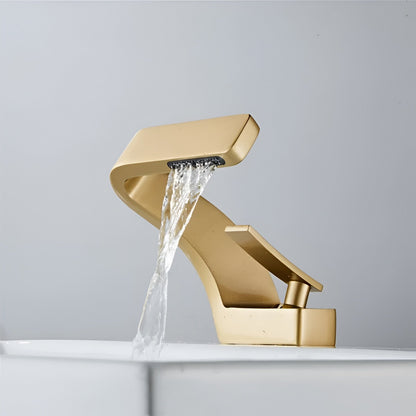 Sereno Waterfall Single Lever Brass Bathroom Sink Faucet, Single Hole Basin Faucet