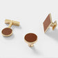 Leather Inset Cabinet Pull Handles and Knobs, Gold / Brown