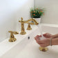 Double Handle Vintage Brass Bathroom Faucets For 3 Hole Sink