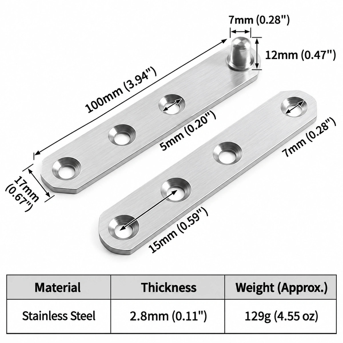 Stainless Steel 360° Pivot Door Hinges, Top and Bottom Mount